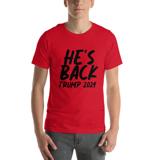 "He's Back" T-Shirt | Black Text